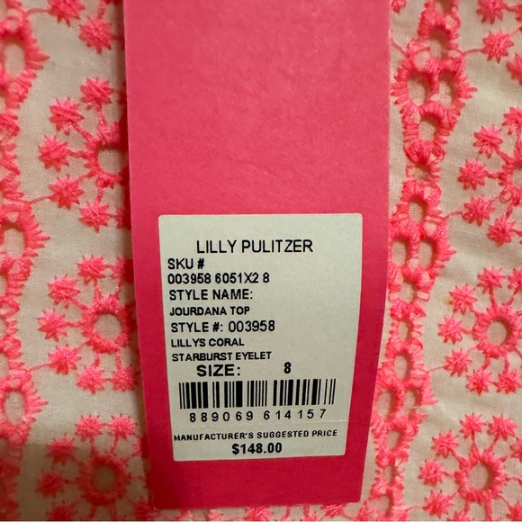 NWT Lily Pulitzer Pink Starburst / White Jourdana Eyelet Top, Sz 8 - Picture 3 of 3